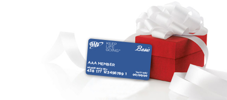 AAA membership card against gift box.
