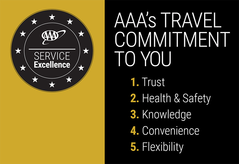 AAA's Travel Commitment to you: Trust, Health & Safety, Knowledge, Convenience, and Flexibility