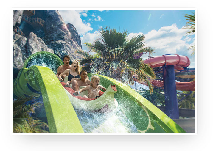 Family on water slide