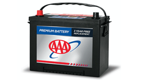 AAA branded car battery against a blank background