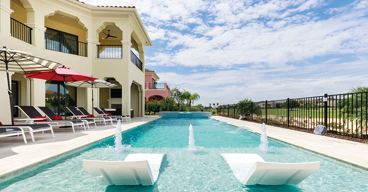 outside a luxury villa poolside