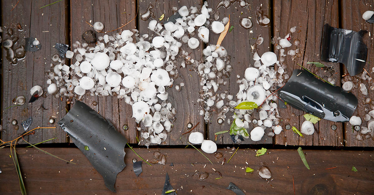 damage on a porch from hail